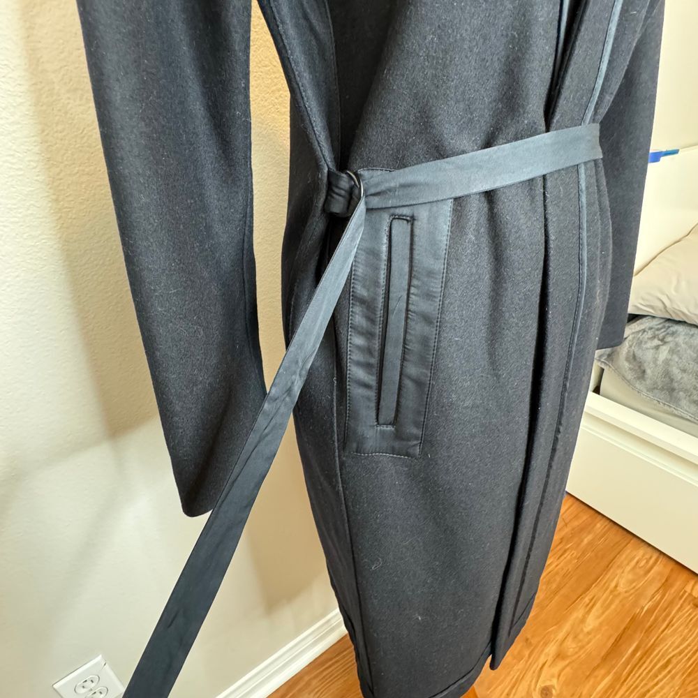 ALL SAINTS Bound Nesi Coat SMALL Italian Wool Blend Navy Midi Pockets Office - Picture 4 of 12